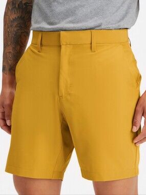 Fabletics Men's Golden Yellow Flat Front Performance Shorts Large Golf Gym